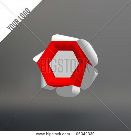 Volume hexagon logo. The hexagonal flower. White-red range. Anti-aliased edges.