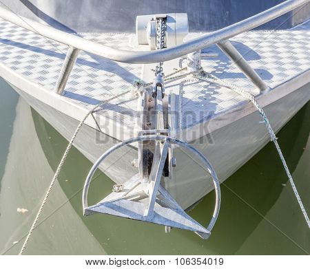 Front View Of Sailboat Prow Moored In The Habor.