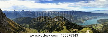 VIew of the Alps and Annecy lake in Haute-Savoie, France
