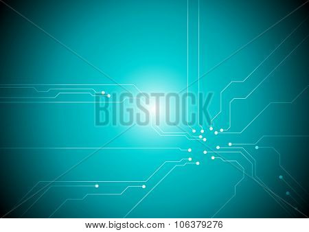 Turquoise tech circuit board background. Vector design