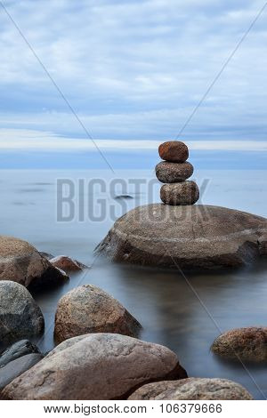 Lake Ladoga in calm cloudy weather