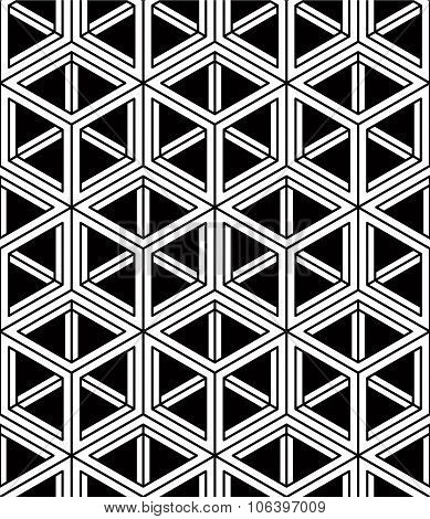Monochrome Abstract Interweave Geometric Seamless Pattern. Vector Black And White Illusory Backdrop