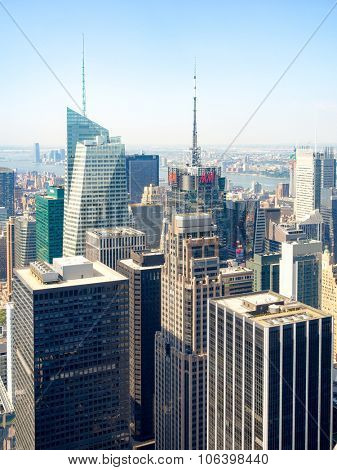 NEW YORK,USA - AUGUST 15,2015 : Skyscrapers in New York City including the Conde Nast building and the Bank of America tower
