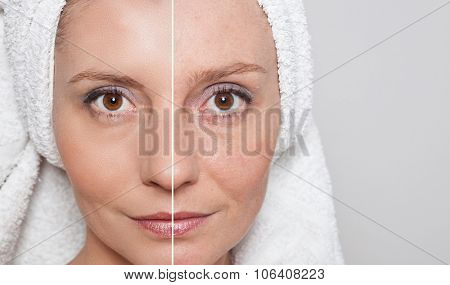 Beauty concept - skin care, anti-aging procedures, rejuvenation, lifting, tightening of facial skin