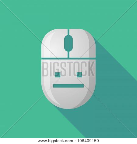 Wireless Long Shadow Mouse Icon With A Emotionless Text Face