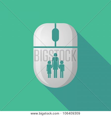 Wireless Long Shadow Mouse Icon With A Female Single Parent Family Pictogram