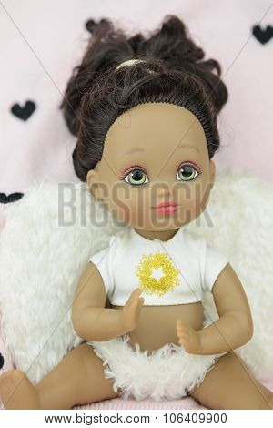 Black Skin Doll Wearing Angel Suit And Wings, Girl