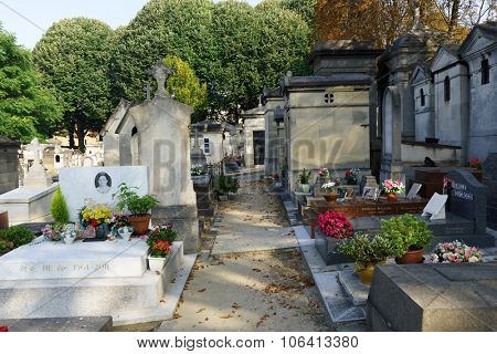 PARIS, FRANCE - SEPTEMBER 08, 2014: View of Pere Lachaise Cemetery. Pere Lachaise Cemetery is the largest cemetery in the city of Paris