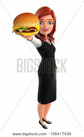 Young Business Woman With Burger