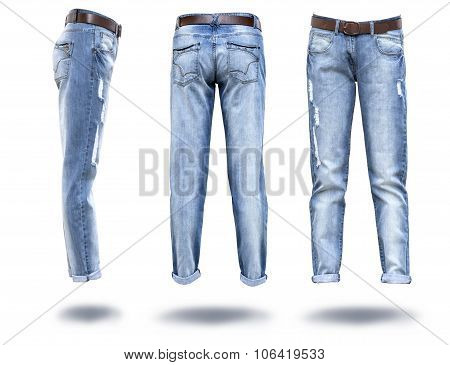 Woman Jeans In White Background