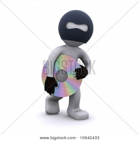 3D Character Stealing Cd. Computer Piracy Concept