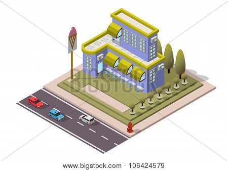 Vector Isometric Restaurant Building
