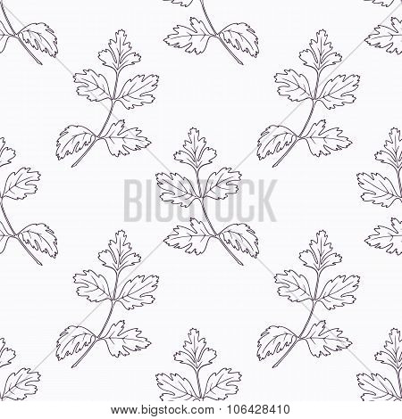 Hand drawn parsley branch outline seamless pattern