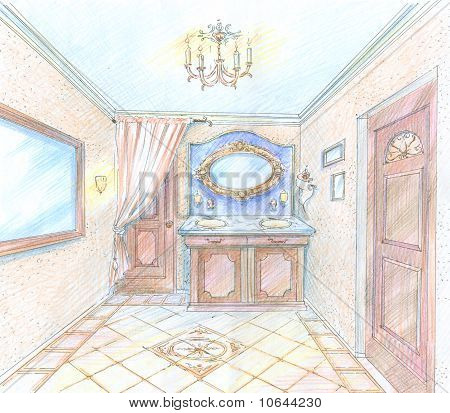 Hand drawn sketch of a washroom