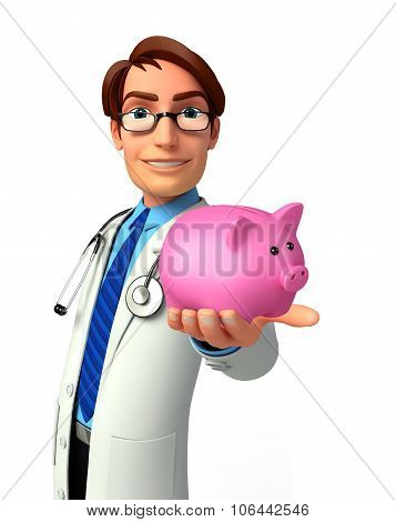 Young Doctor With Piggy Bank