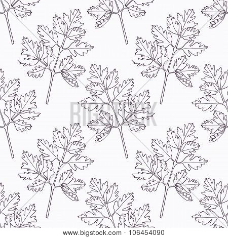 Hand drawn chervil branch outline seamless pattern