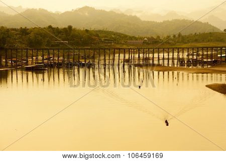 Mon Wood Bridge, Across River, Thailand