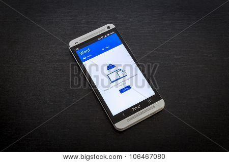 Microsoft Word app on screen of a mobile smartphone.