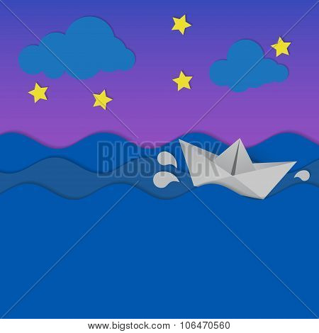 Paper Waves Abd Origami Boat.