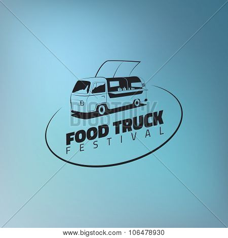 Food Truck Icon On Gradient Blue Background.