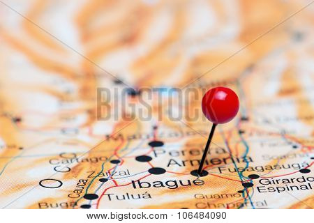 Ibague pinned on a map of America