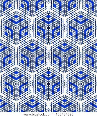 Seamless Optical Ornamental Pattern With Three-dimensional Geometric Figures. Intertwine Colored