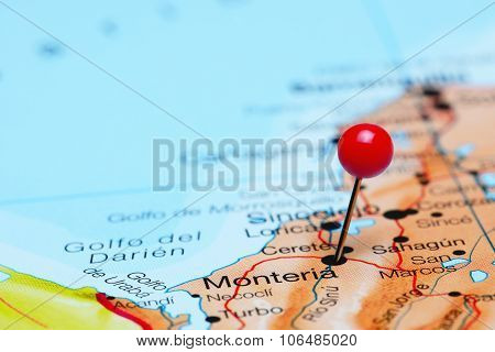 Monteria pinned on a map of America