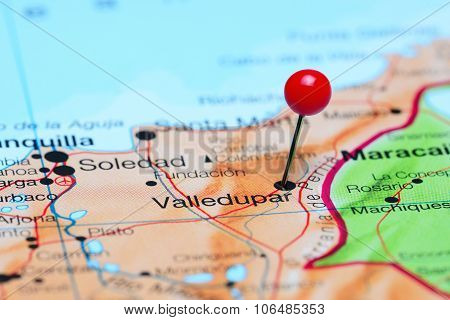 Valledupar pinned on a map of America