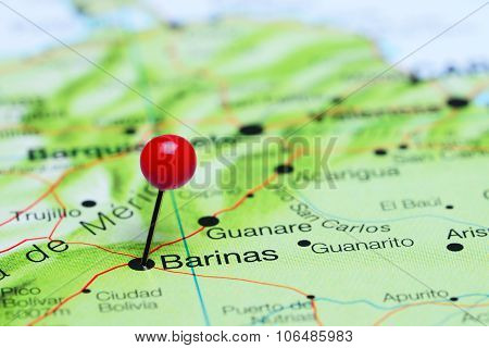 Barinas pinned on a map of America