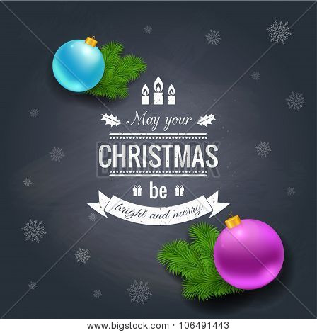 Merry Christmas greetings logo on chalkboard