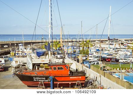Luxury yachts on the dock at the yacht club Puerto Colon, Costa Adeje, Tenerife