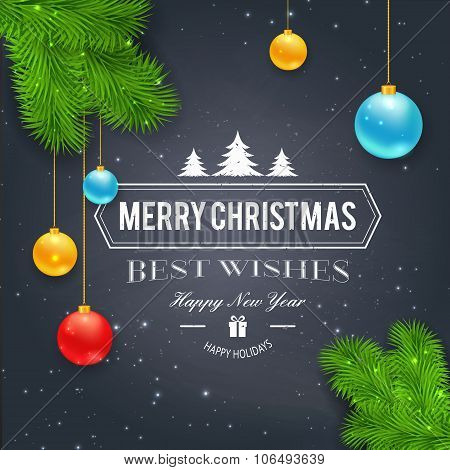 Merry Christmas greetings logo on chalkboard