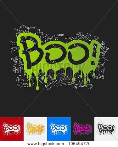 boo paper sticker with hand drawn elements