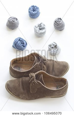 Socks and brown shoes