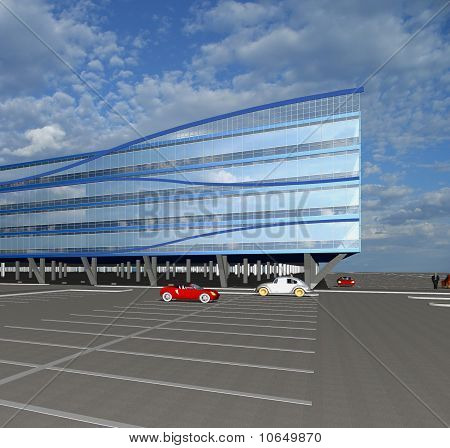 3D skiss av moderna kommersiella byggnader