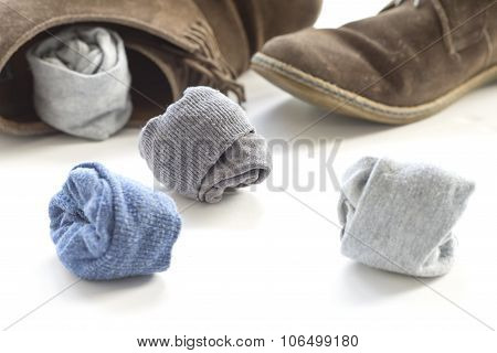 Socks and brown shoes
