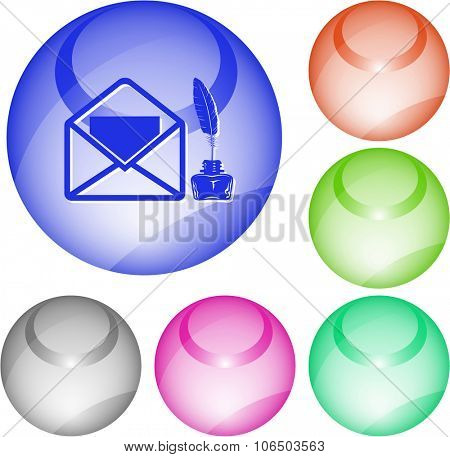 mail with feather and inkstandn . Raster interface element.