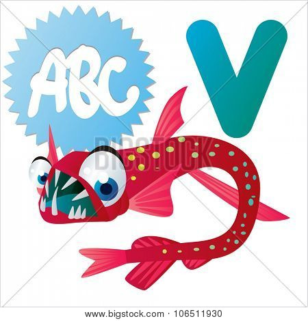 Cute vector isolated animals Alphabet: V  is for Viperfish