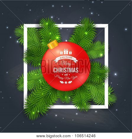 Merry Christmas greetings logo on chalkboard.