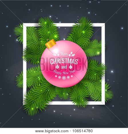 Merry Christmas greetings logo on chalkboard.