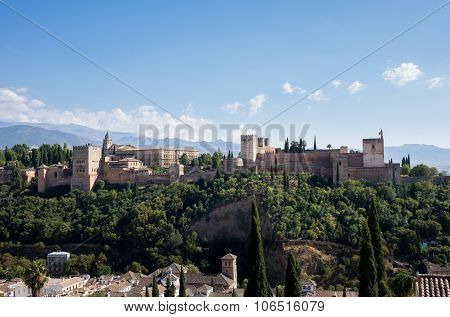 View Of Alhambra Palace In Granada  In Spain