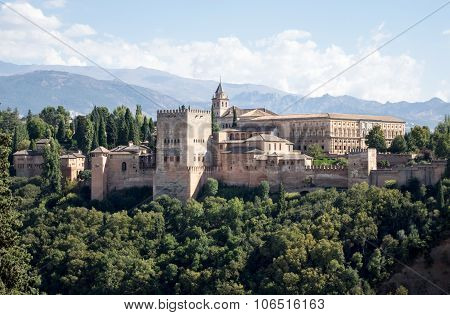 View Of Alhambra Palace In Granada  In Spain
