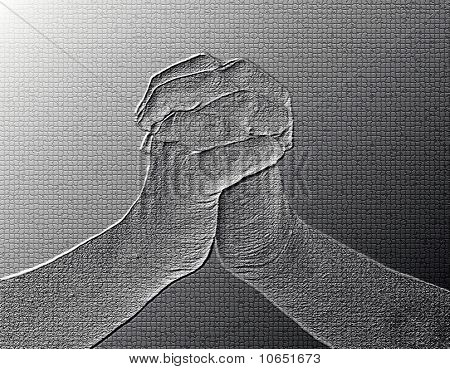 มือ clinched หน้า