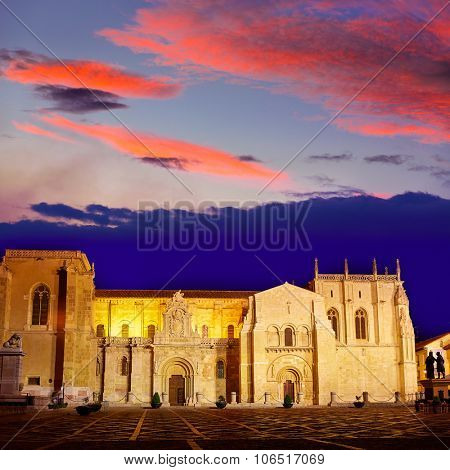 Leon San Isidoro church sunset by the way of saint James at Castilla Spain