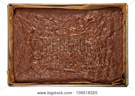 Freshly Baked Brownies In A Backing Tray, With Clipping Path