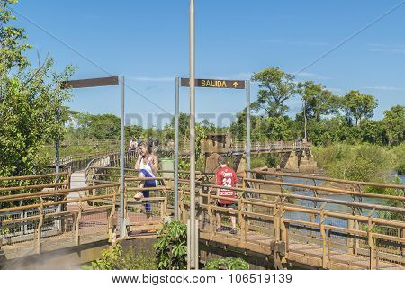 Tourists At Iguazu Falls Devil Throat Argentinian Border