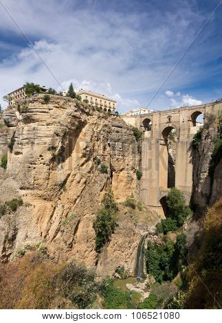 View Down The Steep Rockface To Valley In Ronda