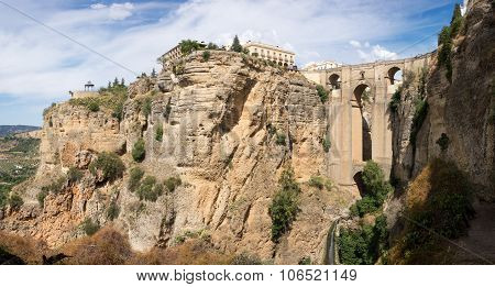 View Down The Steep Rockface To Valley In Ronda