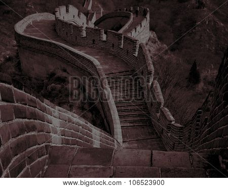 Great Wall China Meandrs Across Rough Terrain Concept