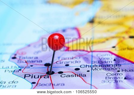 Piura pinned on a map of America